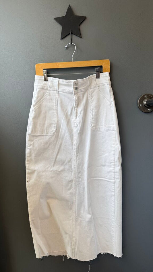 High Rise Denim Maxi Skirt