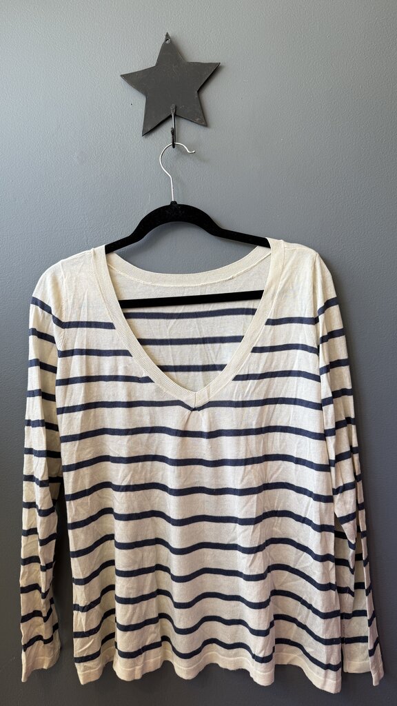 Silk Cashmere Stripe Vback Sweater