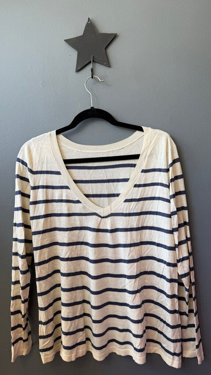 Silk Cashmere Stripe Vback Sweater