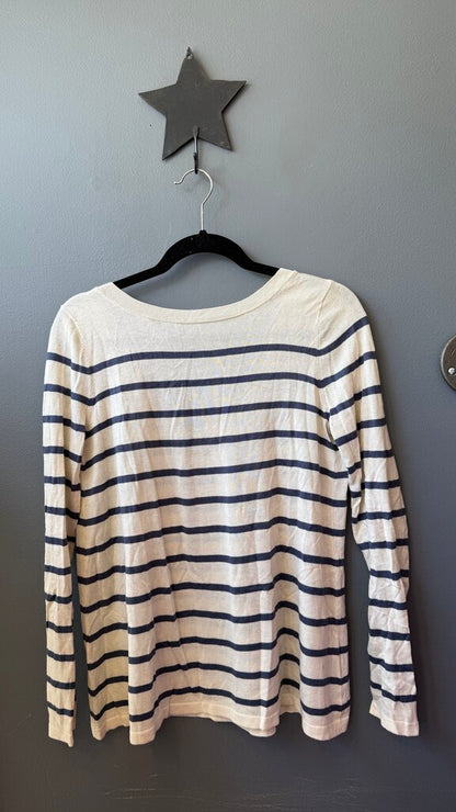 Silk Cashmere Stripe Vback Sweater
