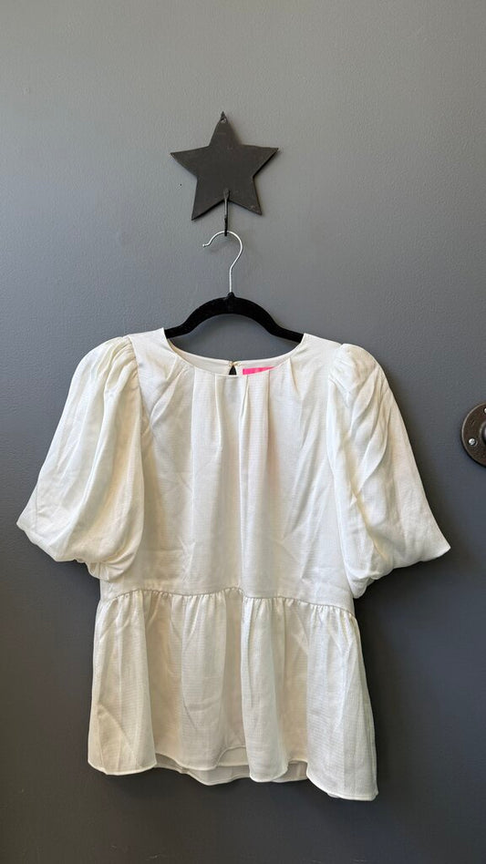 Satin Puff Sleeve Peplum Blouse