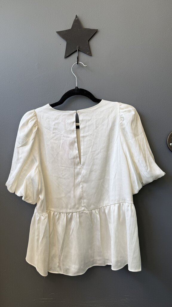 Satin Puff Sleeve Peplum Blouse