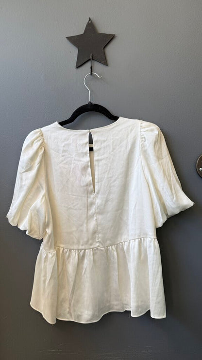 Satin Puff Sleeve Peplum Blouse