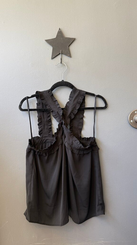 Ruffle Trim X front Sleeveless Top