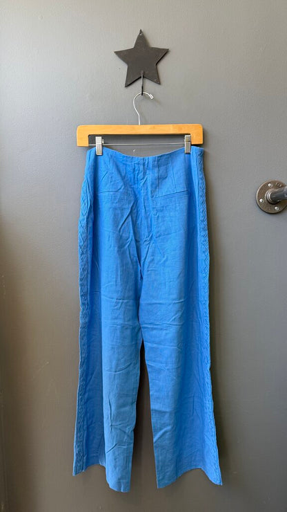 Linen Blend Braided Trim Pants