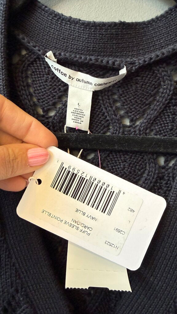 Puff Sleeve Pointelle Cardigan Sweater