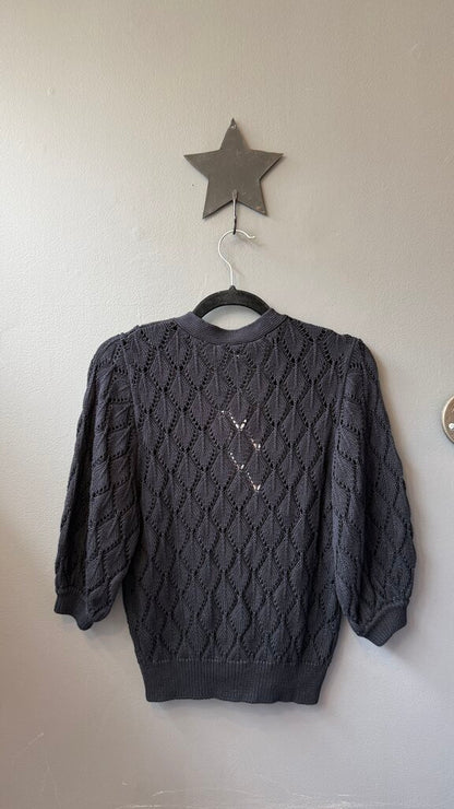 Puff Sleeve Pointelle Cardigan Sweater
