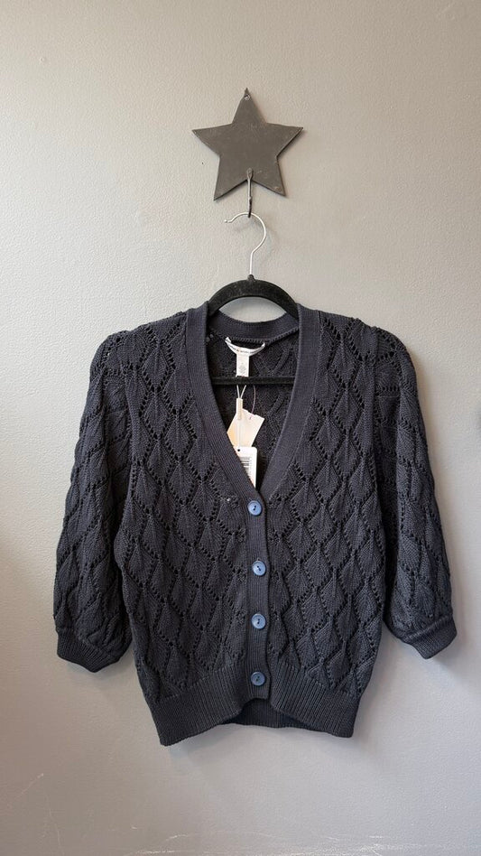 Puff Sleeve Pointelle Cardigan Sweater