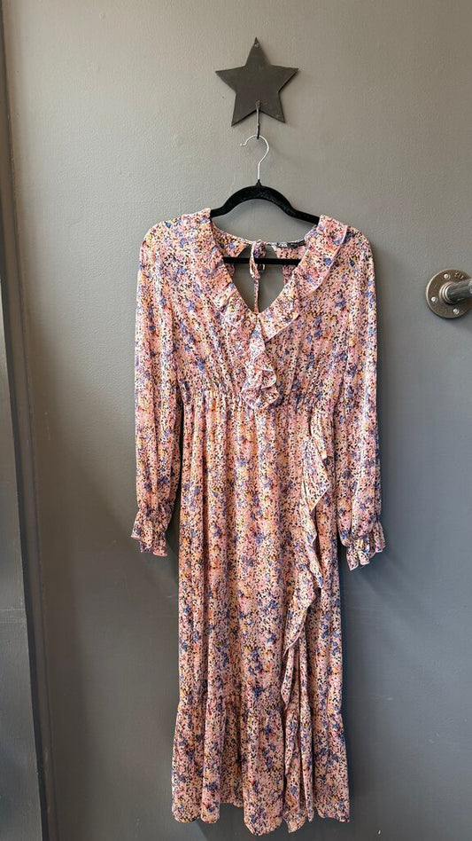 Floral Sheer Ruffle Midi Dress