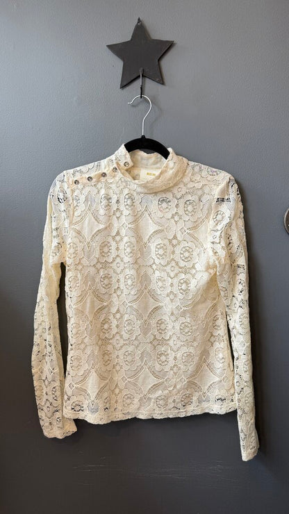 Lace Button Shoulder Mockneck Top
