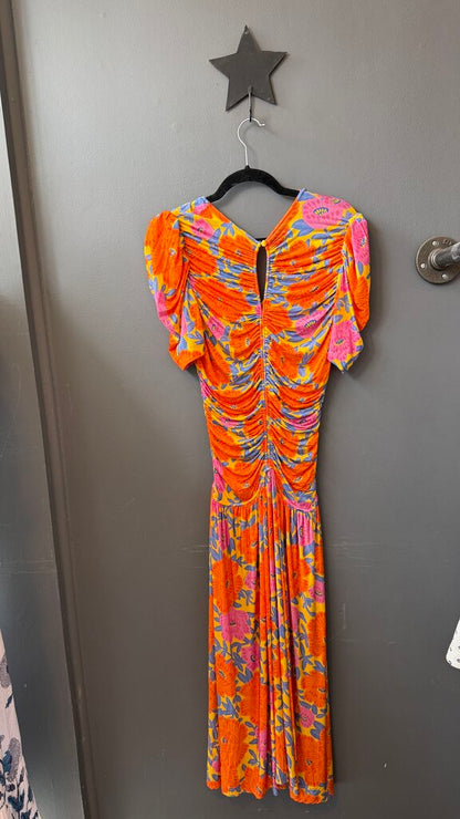 Floral Ruched Stretch Midi Dress