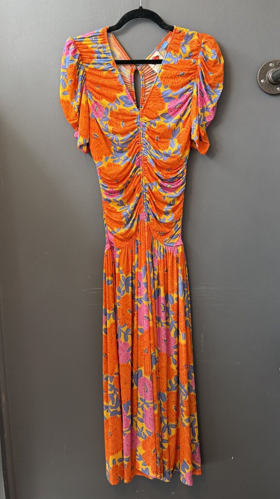 Floral Ruched Stretch Midi Dress