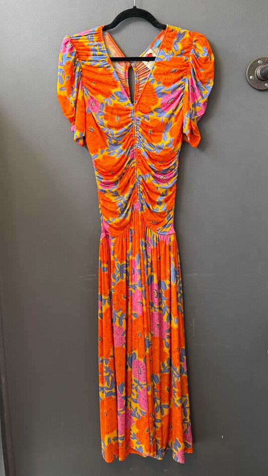 Floral Ruched Stretch Midi Dress