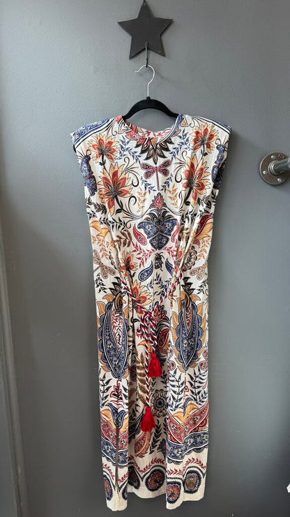 Printed Tie Waist Midi Dress