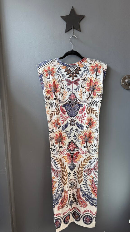 Printed Tie Waist Midi Dress