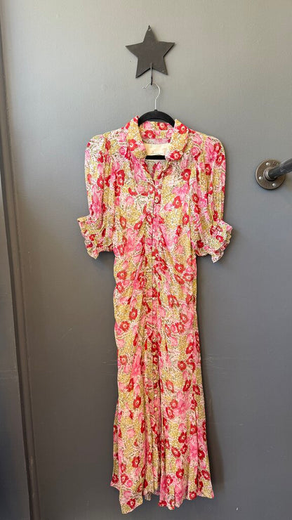Floral Ruched Chiffon Midi Dress