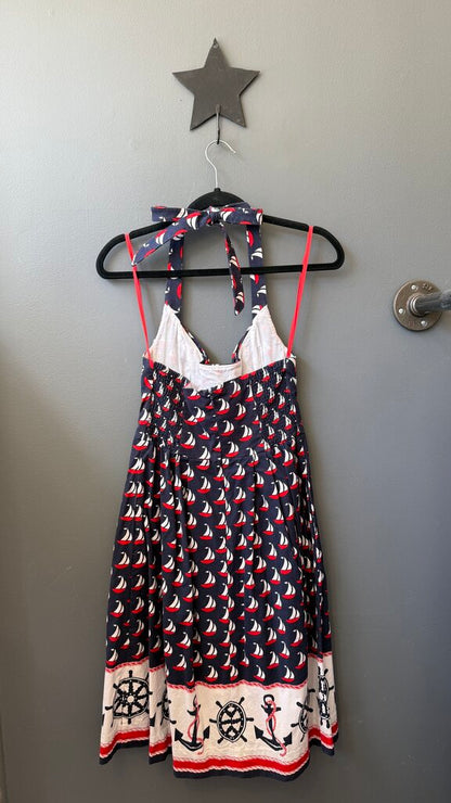 Pique Sailboat Halter Fit Flare Dress