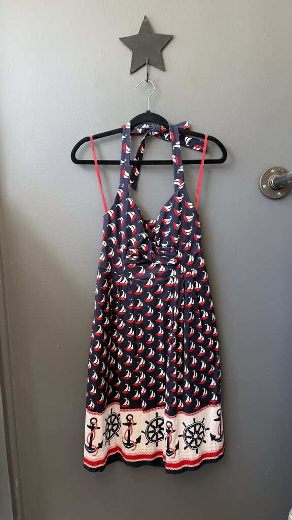Pique Sailboat Halter Fit Flare Dress