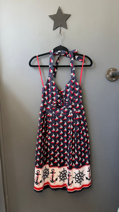 Pique Sailboat Halter Fit Flare Dress