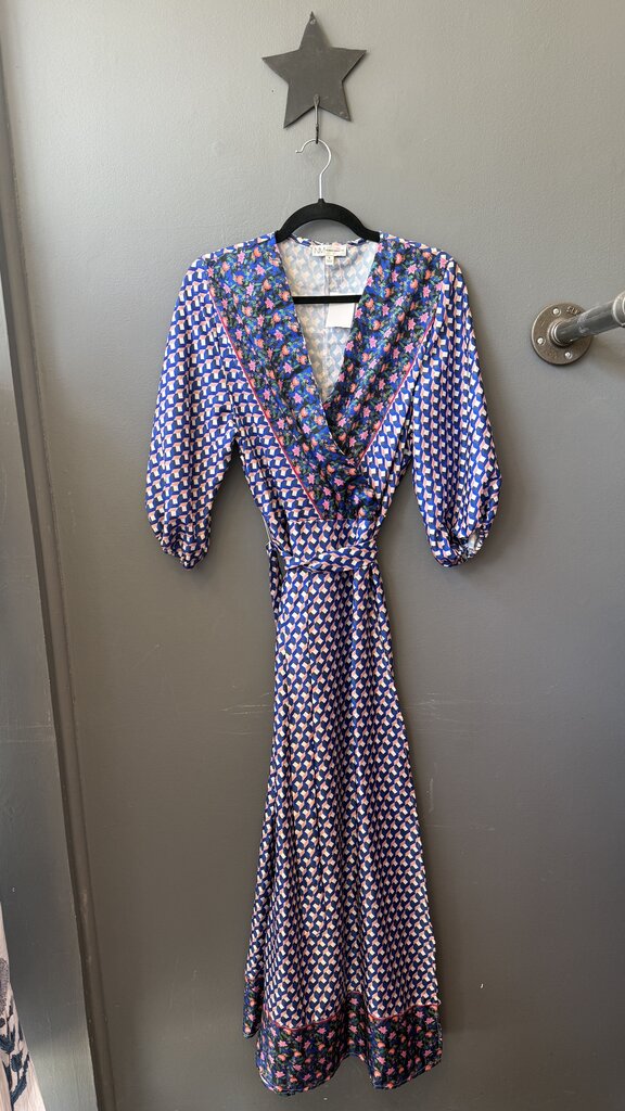 Mixed Print Faux Wrap Maxi Dress