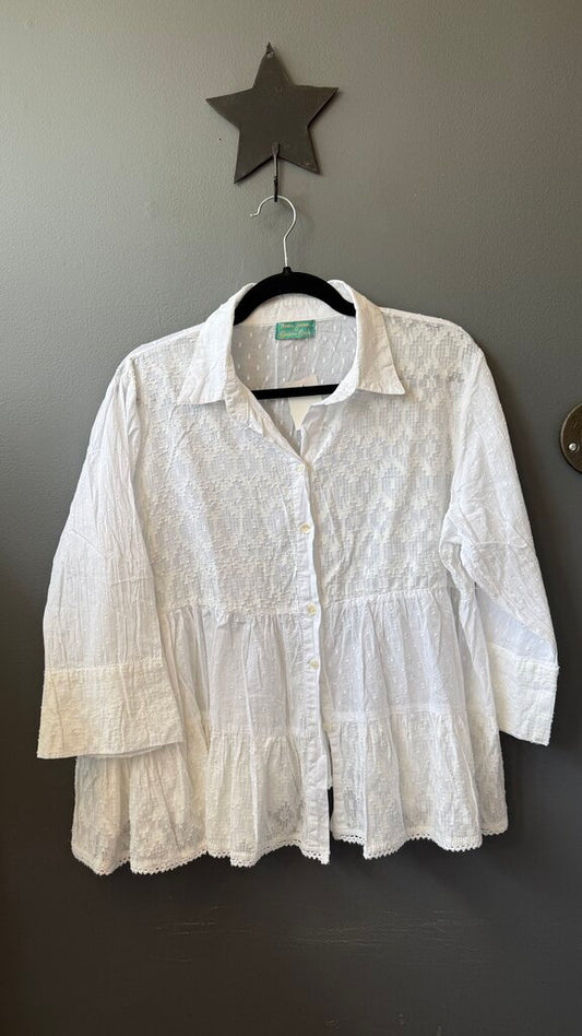 Swiss Dot Lace Swing Button Up Blouse
