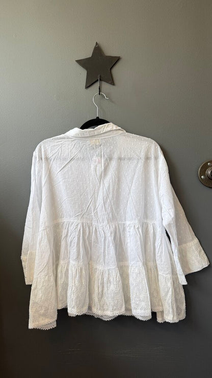 Swiss Dot Lace Swing Button Up Blouse
