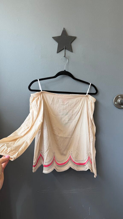 Silk Embroidered Off the Shoulder Blouse