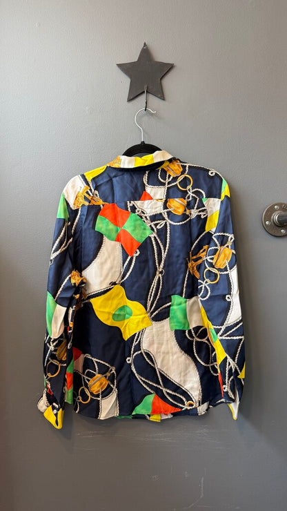 Nautical Silk Button Up Blouse