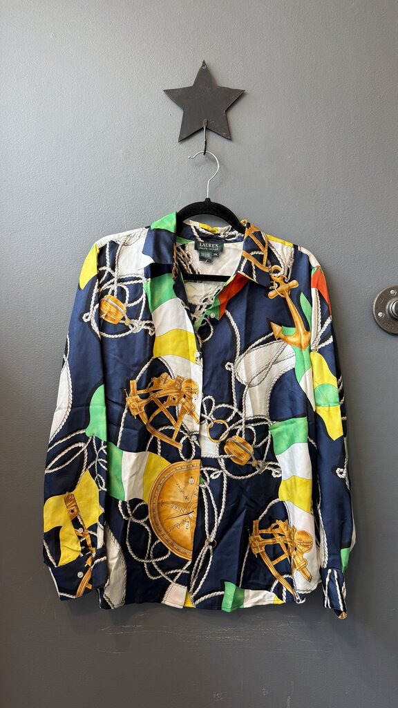 Nautical Silk Button Up Blouse