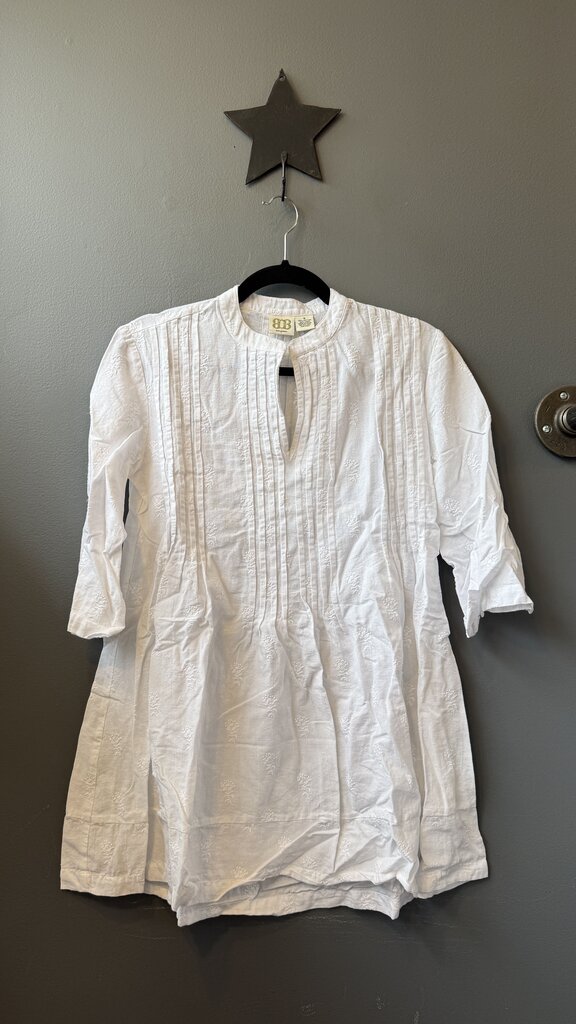 Cotton Linen Pintuck Tunic Blouse