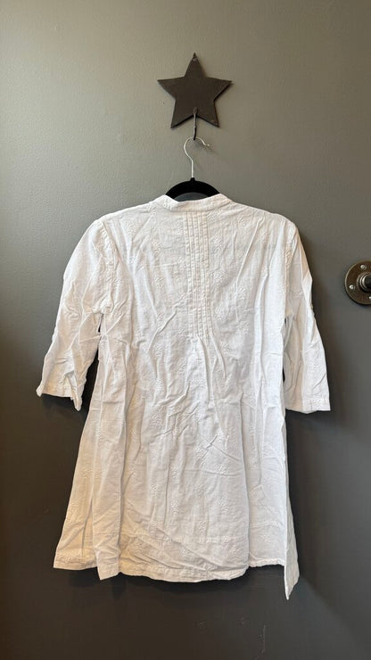 Cotton Linen Pintuck Tunic Blouse