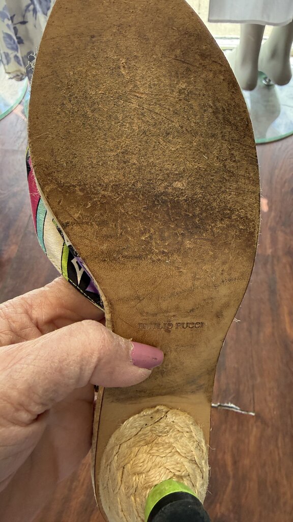Silk Print Espadrille Kitten Heel Slides