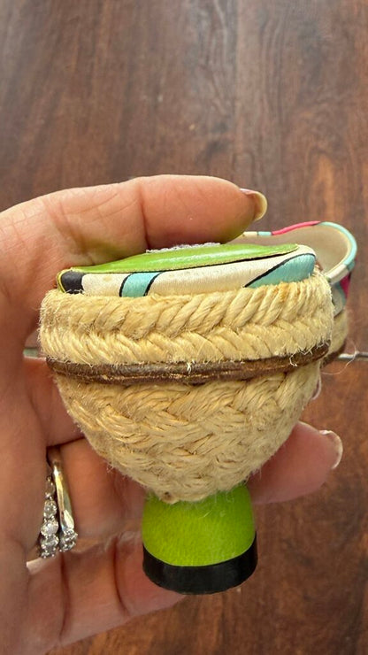 Silk Print Espadrille Kitten Heel Slides