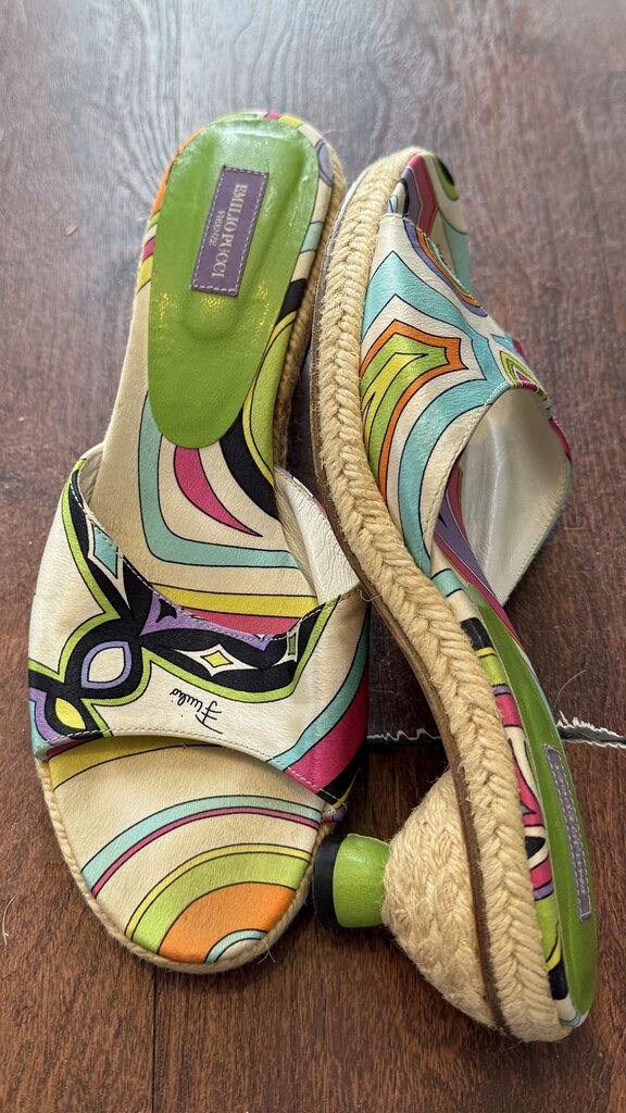 Silk Print Espadrille Kitten Heel Slides