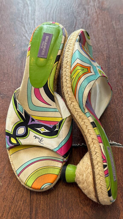 Silk Print Espadrille Kitten Heel Slides