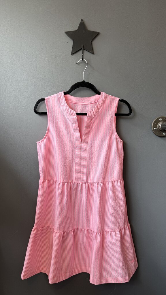 Performance Stripe Ruffle Hem Dress