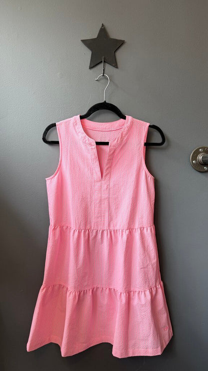 Performance Stripe Ruffle Hem Dress