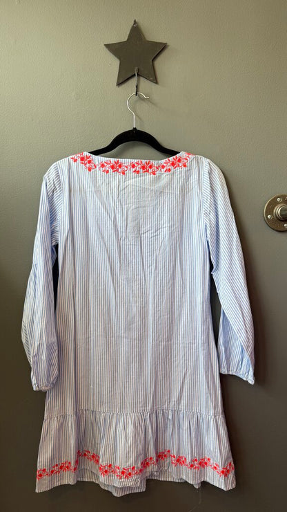 Cotton Embroidered Ruffle Hem Shift Dress