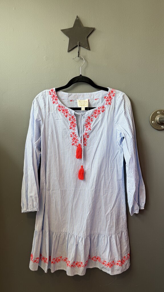 Cotton Embroidered Ruffle Hem Shift Dress