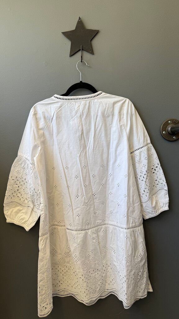 Ballon Sleeve Eyelet Shift Dress