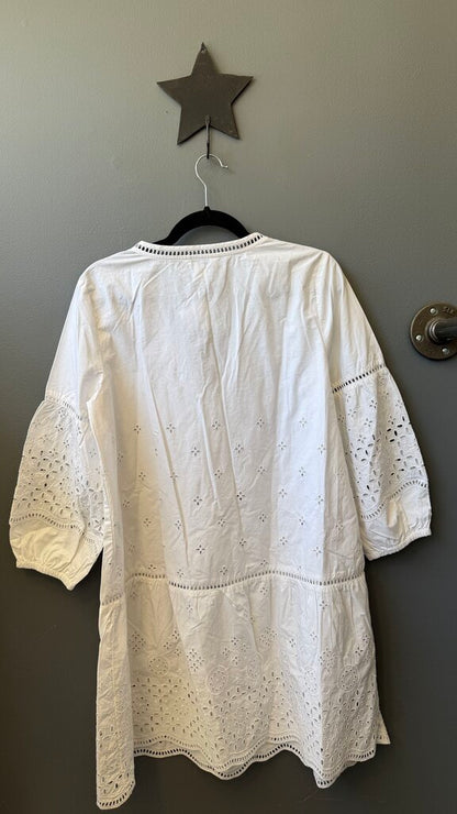 Ballon Sleeve Eyelet Shift Dress