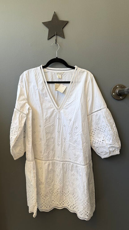 Ballon Sleeve Eyelet Shift Dress