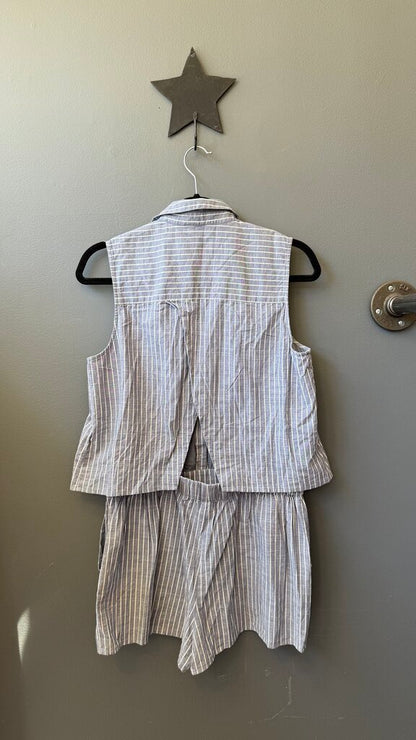 Cotton Stripe Open Back Romper