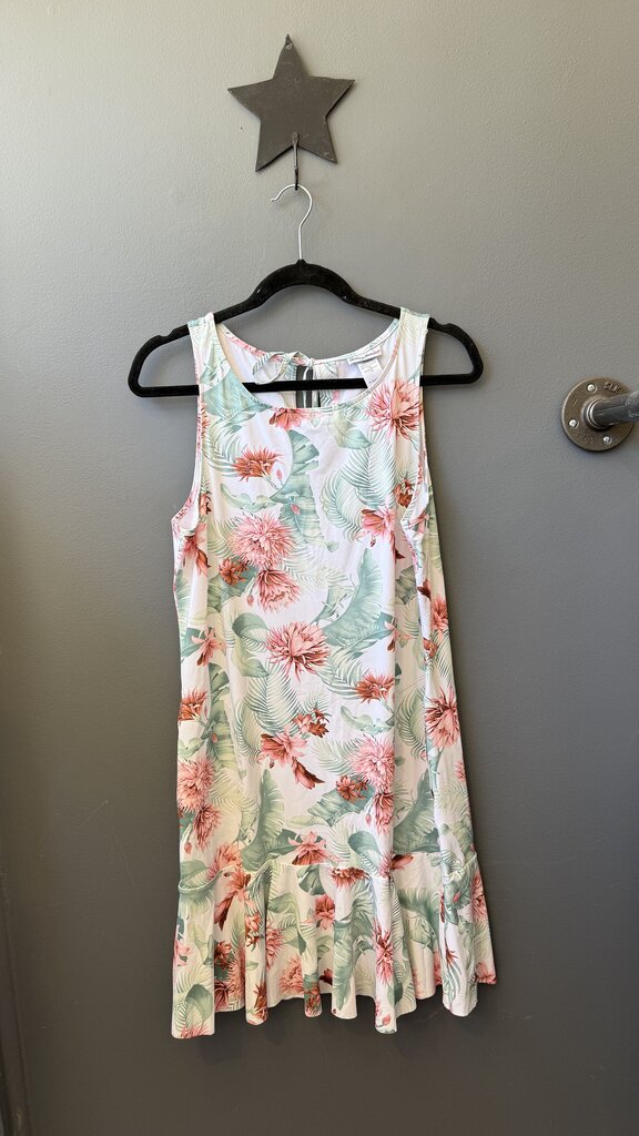 Floral Palm Ruffle Hem Coverup Dress