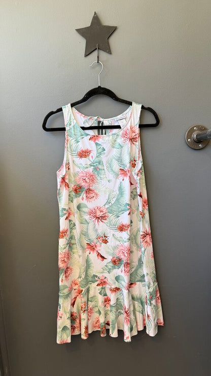 Floral Palm Ruffle Hem Coverup Dress