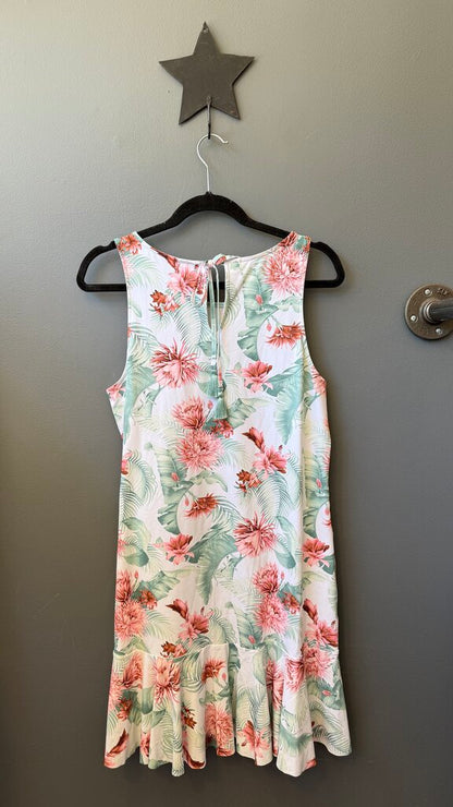 Floral Palm Ruffle Hem Coverup Dress