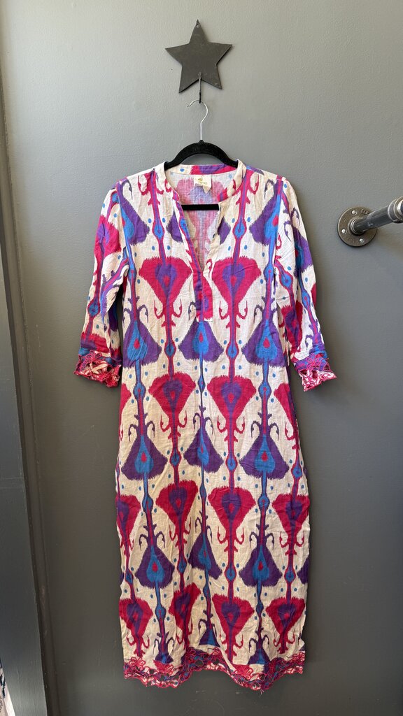 Linen Ikat Maxi Caftan Dress