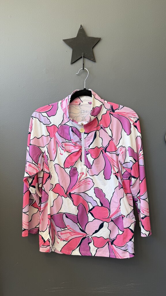 Floral Ruched 1/4 Zip Pullover