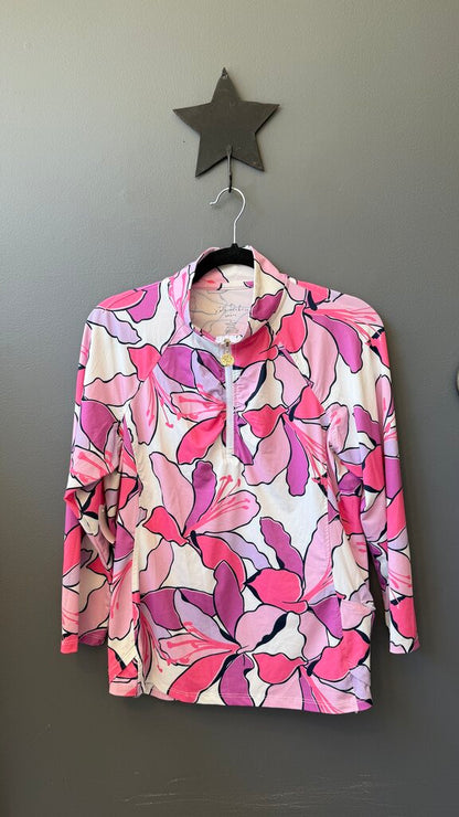 Floral Ruched 1/4 Zip Pullover