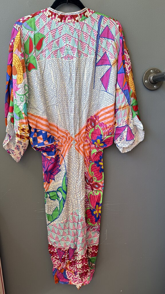 Satin Mixed Print Midi Dress